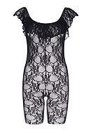 Romantic bodystocking, lace ruffles, off shoulder, flowers